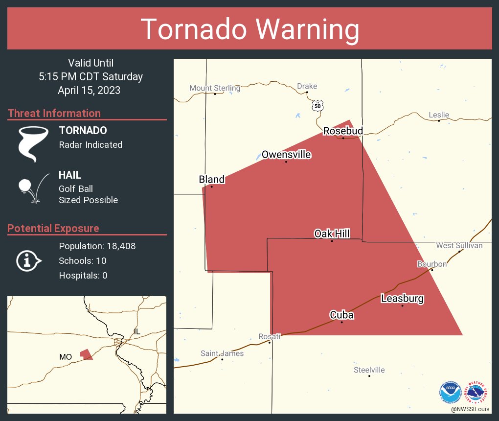 Anthony Slaughter on Twitter "RT NWStornado Tornado Warning including Cuba MO, Owensville MO