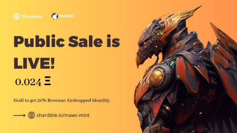 ⚡️ FLASH GIVEAWAY ⚡️

3 winners 💸
3 x 0.10 $SOL

— RT&amp;Like 💙
— Follow <a href="/shardible/">Shardible (building on Shardeum)</a> ✨

8 HRS ⏳

Public Mint is ongoing 🔥
• Mint Now: shardible.io/mawc-mint