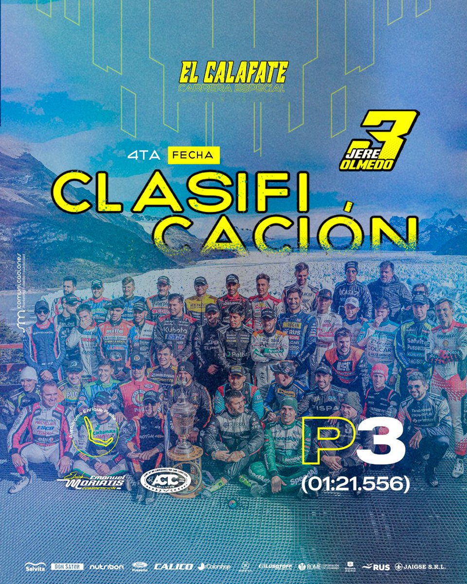 jereolmedook's tweet photo. C L A S I F I C A C I Ó N ⏱

🟡 #P3 (01:21.556)

#4taFecha
#elcalafate
#moriatiscompetición
#TCPista
#SMComunicaciones 🏁💪🏻 https://t.co/lqFR3bhMnu