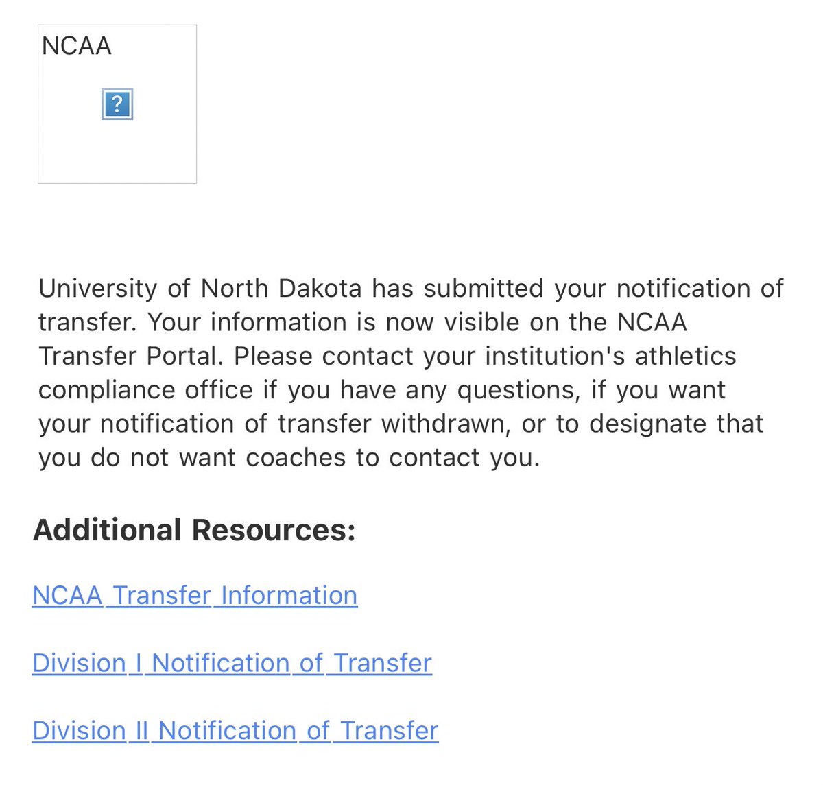 I have loved these last 3 years at UND and am thankful for all my coaches and teammates. I will be entering the transfer portal with 3 years of eligibility.
