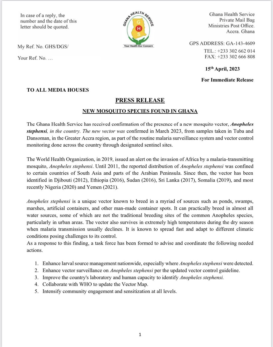 mohgovgh's tweet photo. ❗️PRESS RELEASE ❗️
New Mosquito Species found in Ghana https://t.co/mvlOKLQzhf