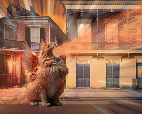 FairySurreal's tweet photo. Before us sits a fierce copper dragon cat, unleashing its breath weapon in a blazing display of power in the empty streets of the French Quarter https://t.co/Y6ViLHyWHO 

#dragoncat #catdragon #dragon #caturday #neworleans #nola #dungeonsanddragons #monster #dnd #copperdragon https://t.co/fjrG79kIza