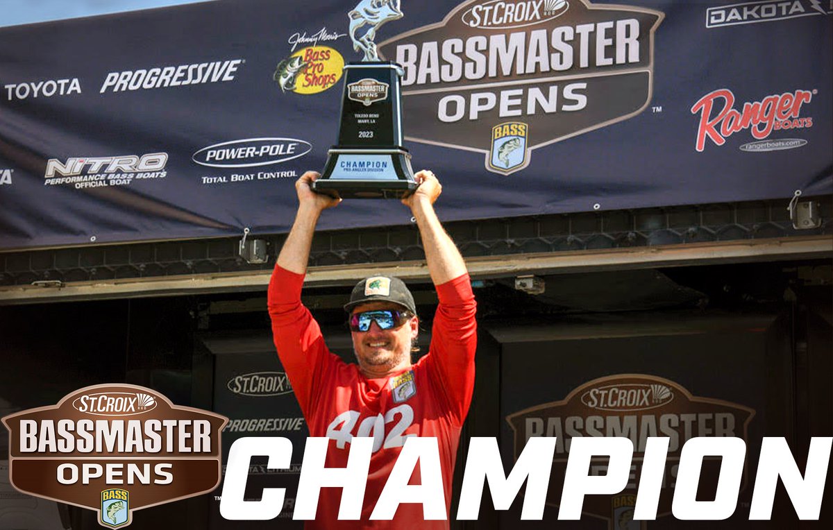 bassmaster's tweet photo. Ben Milliken has won the 2023 @StCroixRods Bassmaster Open at Toledo Bend with a total weight of 77 pounds, 14 ounces!

#Bassmaster #BassOpens #BassEQ https://t.co/VjLjMKOzyN