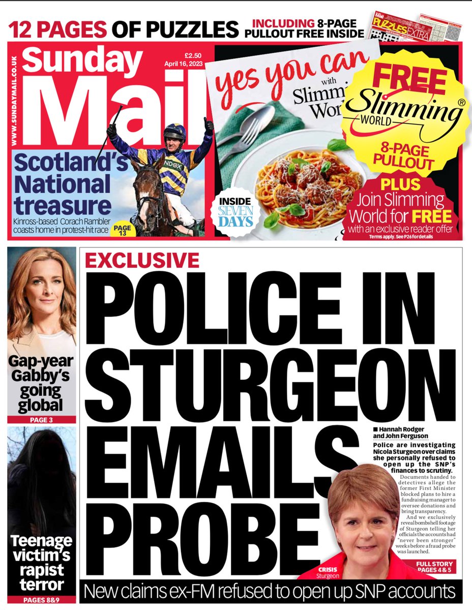 Tomorrow's Sunday Mail leads on police investigating Nicola Sturgeon over claims she personally refused to open up the SNP’s finances to scrutiny #tomorrowspaperstoday @sgfmann