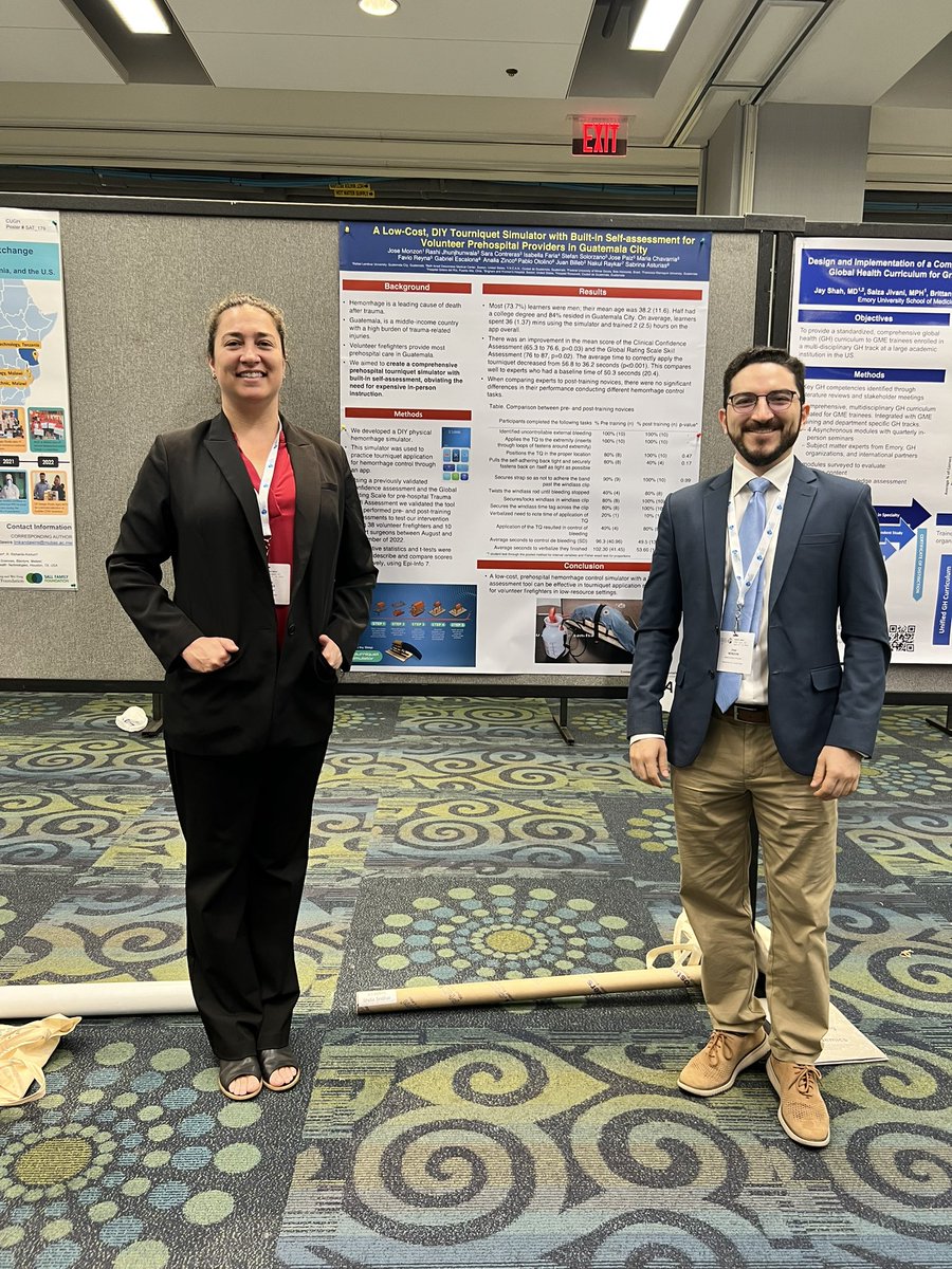 Presentation from our amazing team about a Do-it-yourself tourniquet simulator for hemorrhage control training among voluntary firefighters in Guatemala. Stop by our poster with @astusabris at the #CUGH2023  @CUGHnews