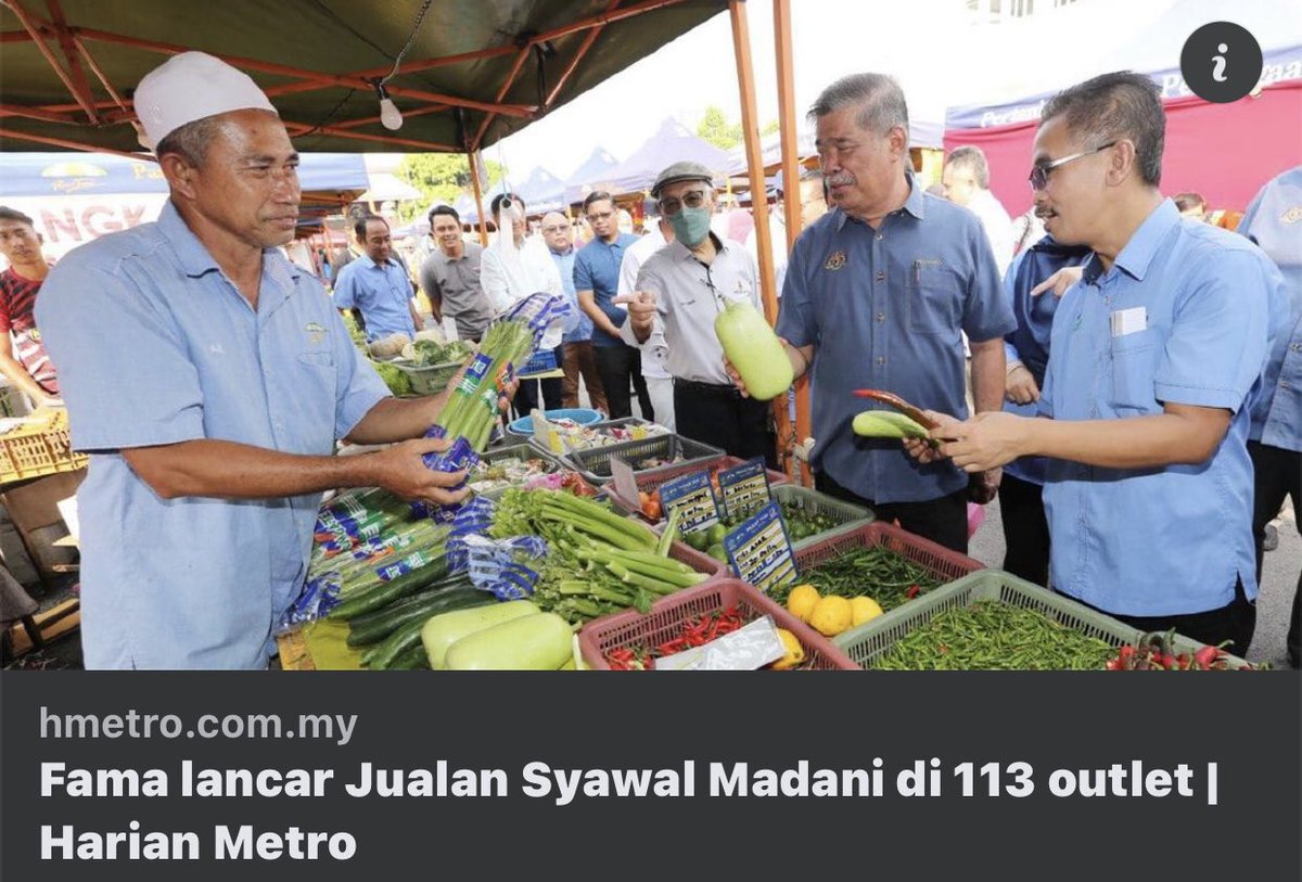 FAMA_Malaysia's tweet photo. 15 April 2023 | FAMA lancar Jualan Syawal Madani di 113 outlet | https://t.co/qmLpHuWzzs

Petaling Jaya: Jualan Syawal Madani di 113 outlet pemasaran Lembaga Pemasaran Pertanian Persekutuan (FAMA) Di seluruh negara bermula hari ini https://t.co/i0eHLRcegm