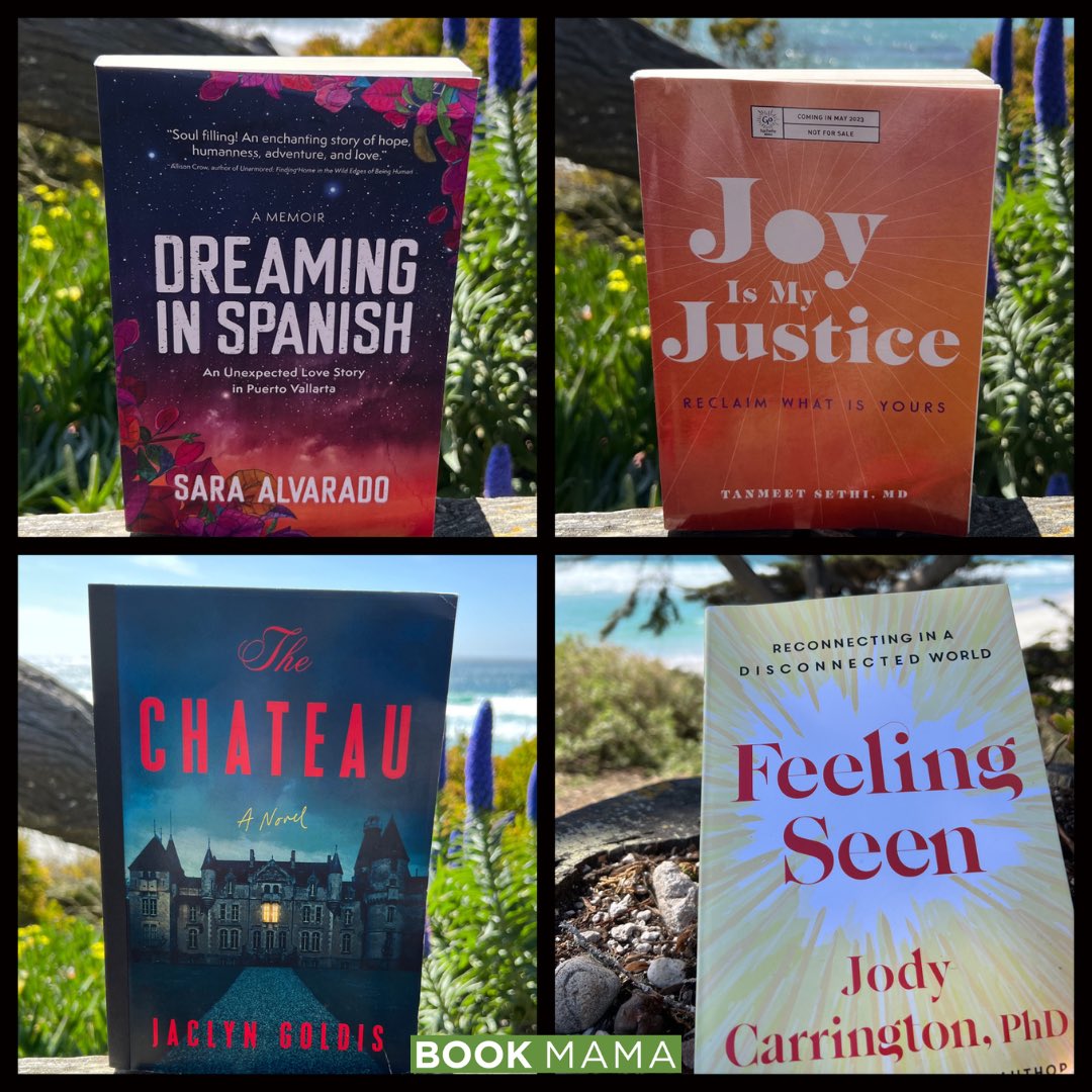 LindaSivertsen's tweet photo. A fun-in-the-sun view of our latest #carmelwritingretreat book releases. So purdy! And such great reads! 💜 (I include my latest b/c I wrote much of it here on retreat and workshopped her stories whenever I could w/o being totally obnoxious! 🤪) Follow these love bug authors & fall in love with them as I have . . . 

1. #DreaminginSpanish, by @sara608alvarado 
2. #JoyIsMyJustice, by @sethimd 
3. #TheChateau, a Novel, by @jaclyngoldis 
4. #FeelingSeen, by @DrJCarrington 
5. #TheLastImmortal, by @drauthor24 
6. #TheQuinnEssentials by @AQCoaching 
7. #BeautifulWritersBook, by moi--you’re following me, right? 😉
8. #MissingElementHiddenStrength, by @TishaLMorris 
Let me know if I missed yours! I'll be back the week of May 15th & will take more pics. 
￼
#LaPlayaHotel, #bestjobever https://t.co/0ecBoloXO4