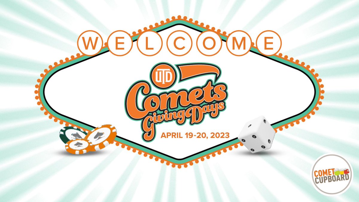 Comets Giving Days begins today! Will you support food-insecure students through the Comet Cupboard?

#ComeTogetherUTD #HungerFreeUTD
Donate at givingday.utdallas.edu