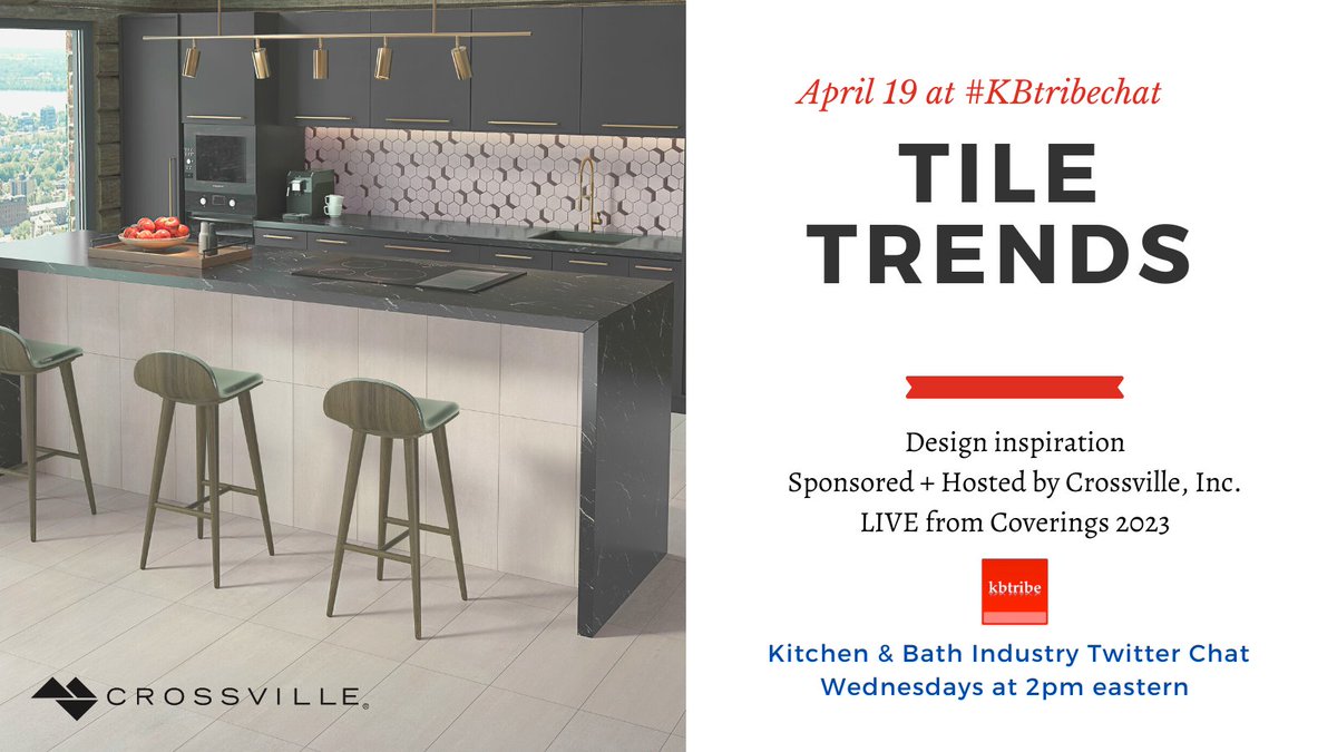 KBtribechat's tweet image. Tomorrow at #KBtribechat -

✨ Tile Trends ✨

Sponsored + Hosted by @crossvilleinc (#coverings2023 booth 2600)

Plan to join us!!! 
#TileTuesday #WhyTile

The Q&apos;s: kbtribechat.com/2023/04/13/wer…