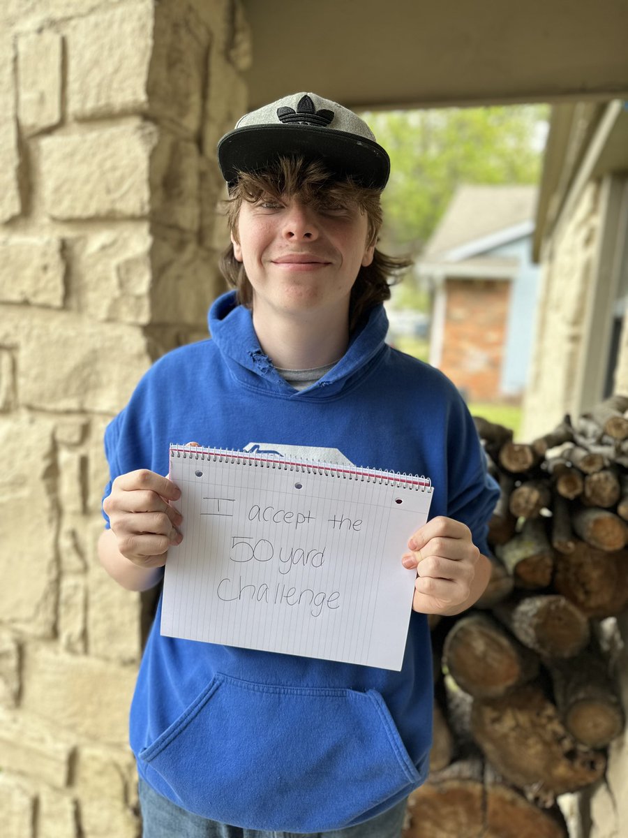 Please help me welcome Konnor Of Glenpool,OK to the family . He has stepped up & accepted our 50 yard challenge .Thank you for wanting to make a difference in your community . Will your kids be next to sign up ?