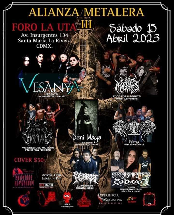 MandoKalani's tweet photo. #ZATTAR en Concierto En La
#AlianzaMetalera con varias bandas de #MetalMexicano en el FORO @utabar ( Salón Principal )
15 ABRIL 4 pm.
Av. Insurgentes Norte #134
Metro Buenavista Metrobus chopo
Cover $50
#SentidosAlterados #AlterPlaza #TachoLara #Belial #OscarFasie #Ocie https://t.co/Z9EbrNleiH
