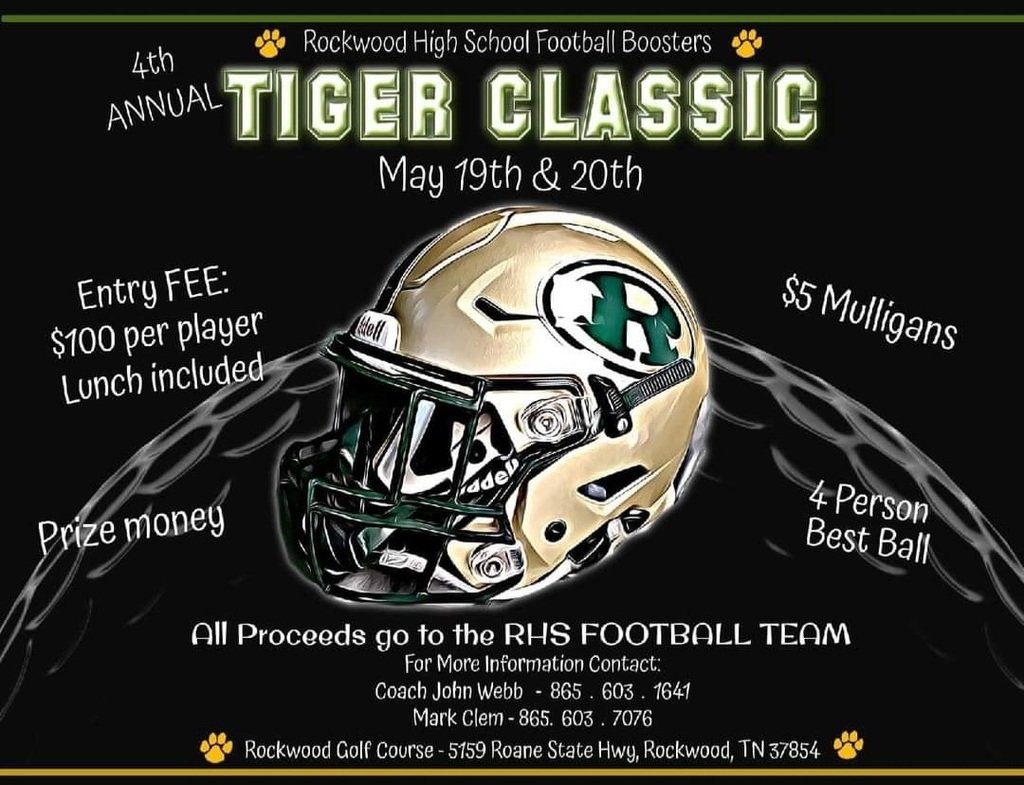 RockwoodTigers1's tweet photo. Fourth annual gol tournament is back. See the picture for details. All money raised goes to the football program. https://t.co/gzqZeq5jXb