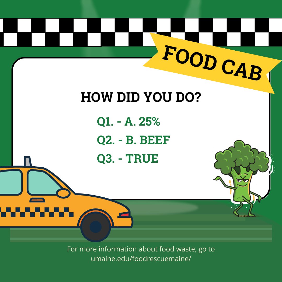 Time for a ride in the Food Cab! 🚕 
Swipe to take our quiz and let us know how many questions about the environmental impact of food waste you answered correctly! 💸

Here’s a little study guide! 😉
Wasting food wastes 25 percent of fresh water globally every year! (FAO)
When wa