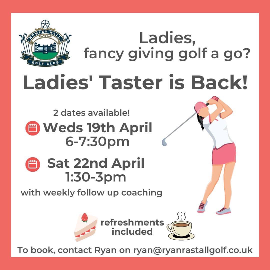 A reminder that we have ladies beginner sessions running this week <a href="/HowleyGC/">Howley Hall GC</a> let me know if you wish to attend! The more the merrier ⛳️🏌🏼‍♀️