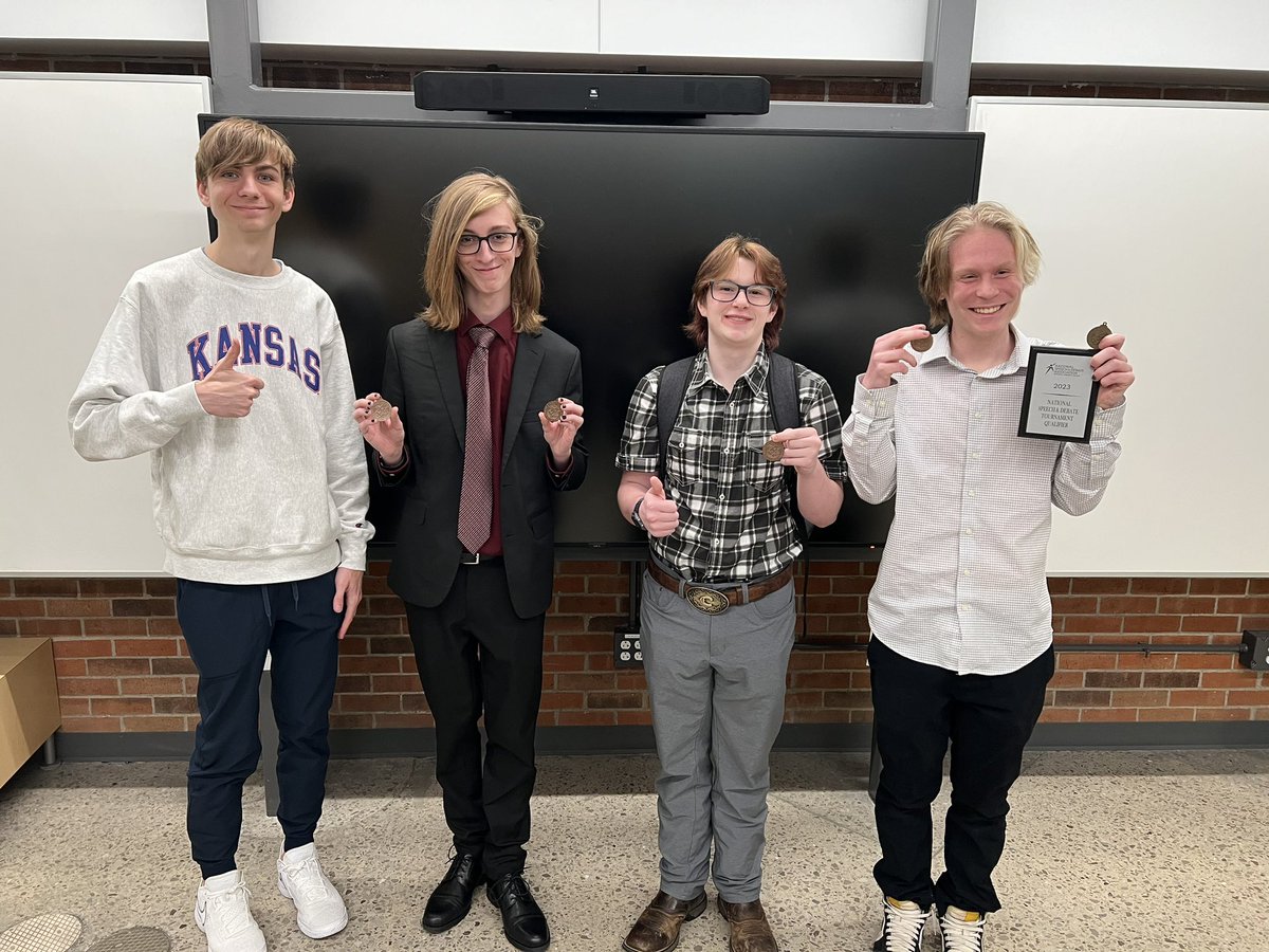 Our LDers had a successful day <a href="/ThreeTrailsNSDA/">Three Trails NSDA</a> qualifier:
Easton - auto qual to nationals
Quinn - 1st
Shawn - 1st alternate
Colt - 4th place
#SeeYouInPhoenix #nats2023 <a href="/speechanddebate/">National Speech & Debate Association</a>