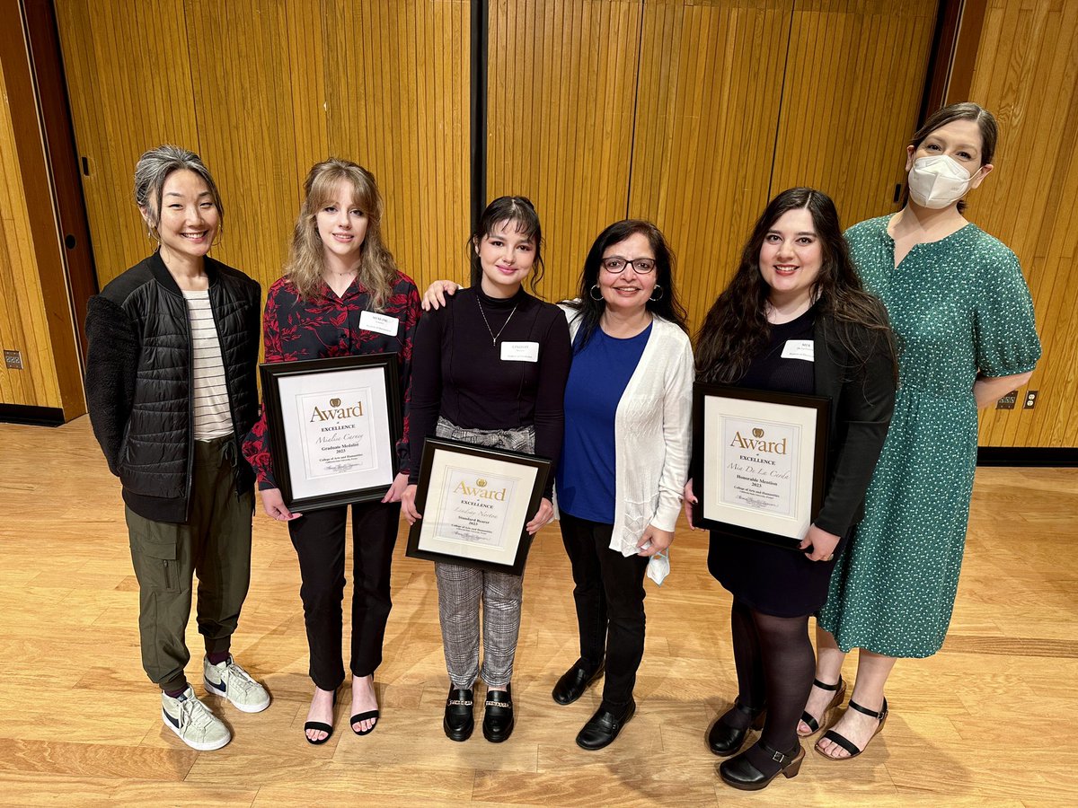 At today’s Arts in Motion ceremony, MFA candidate Mialise Carney was named graduate dean’s medalist! And BA student Lindsay Norton was named undergrad dean’s medalist runner up! And MA candidate Mia De La Cerda was named graduate dean’s medalist runner up! All from English!