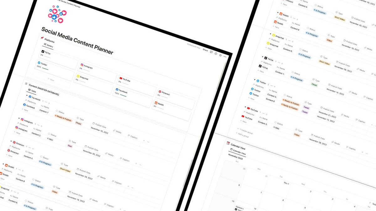 Hashim Sultan (@_heyhash) on Twitter photo I have built a Social Media Content Planner notion template.
Plan your social media content across platform in one place.
I am giving it away for FREE for the next 72 hrs.
To get it just:
- follow <a href="/_heyhash/">Hashim Sultan</a>
- Like and Retweet
- Comment "Send it"
and I will DM it to you. I have built a Social Media Content Planner notion template.
Plan your social media content across platform in one place.
I am giving it away for FREE for the next 72 hrs.
To get it just:
- follow <a href="/_heyhash/">Hashim Sultan</a>
- Like and Retweet
- Comment "Send it"
and I will DM it to you.