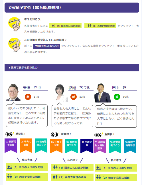 sekisysdept's tweet photo. ＼ #関市 議員選挙の
#候補予定者アンケート 公開スタート／
https://t.co/kbvzXRFu1J
（関市まちづくり協議会）

27人全員回答あり‼

政治に関心うすい人もサラッと目を通せる、がコンセプト。どうでしょう？

公示日ですね。皆さん善戦を！
#政策アンケート #統一地方選挙2023 #投票に行こう #選挙 https://t.co/xCEBX9D94e