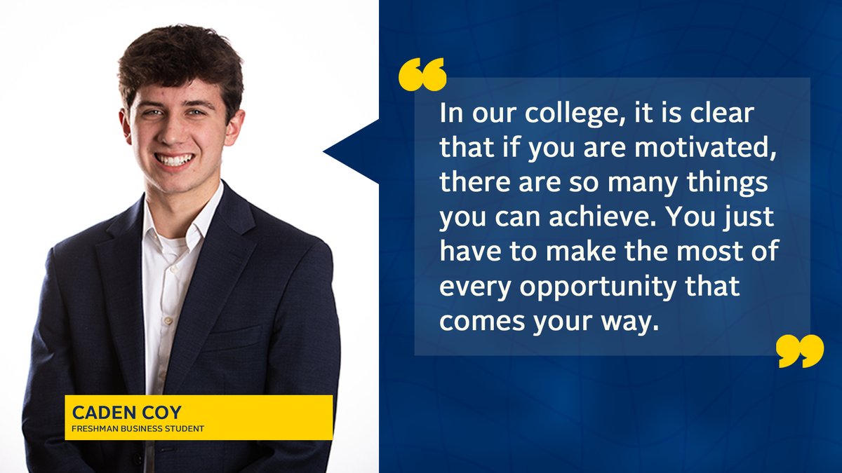 UToledo's tweet photo. Caden Coy, a freshman business student has secured multiple high-profile internships in sales and financing. Caden credits his success to networking, hard work and taking advantage of opportunities provided by UToledo. ➡️ https://t.co/iFAo70TE3Z https://t.co/masJS60hwi