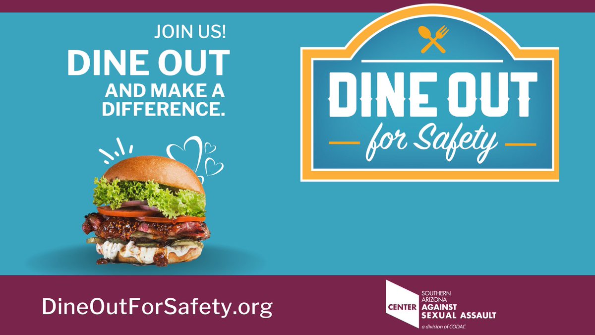 Whats Up Tucson (@whatsuptucson) on Twitter photo Good food for a good cause!
Dine Out for Safety this Wednesday 4/19 and help SACASA provide free services to survivors of sexual assault.
See all the restaurants and info: DineOutForSafety.org
<a href="/SACASA_AZ/">SACASA Tucson</a>
#DineOutForSafety #DineOutTucson #ad Good food for a good cause!
Dine Out for Safety this Wednesday 4/19 and help SACASA provide free services to survivors of sexual assault.
See all the restaurants and info: DineOutForSafety.org
<a href="/SACASA_AZ/">SACASA Tucson</a>
#DineOutForSafety #DineOutTucson #ad