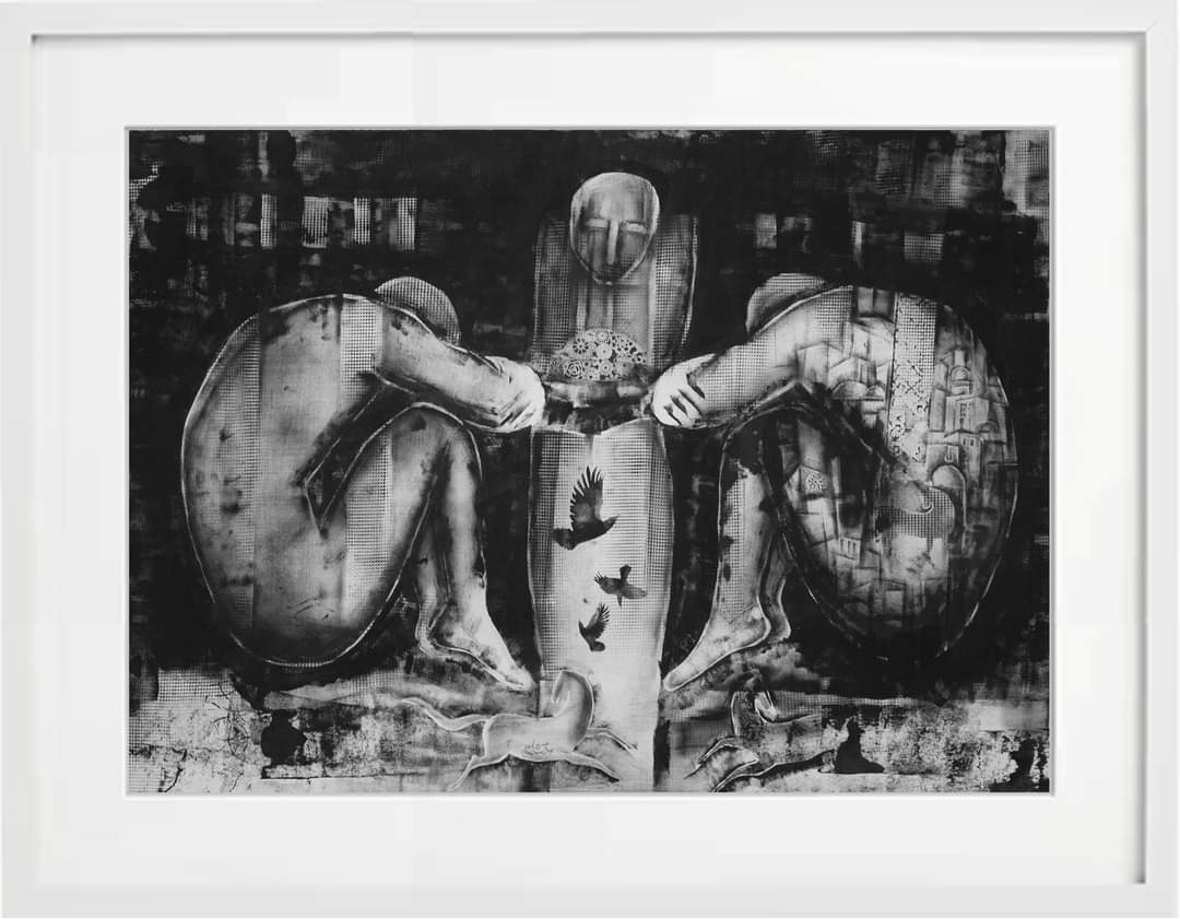 وحيدان في الانتظار 2016
حبر على ورق فبريانو
140*100سم
..........
Alone waiting 2016
Ink on Fabriano paper
140cm*100cm