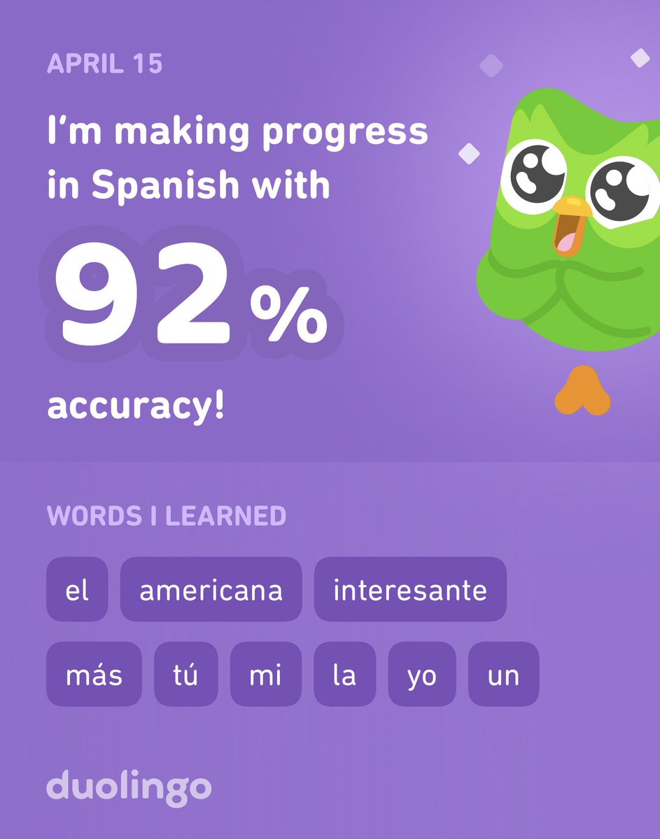 I’m learning Spanish on Duolingo! It’s free, fun, and effective.