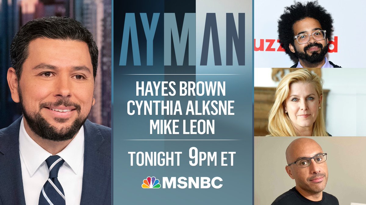 AymanMSNBC's tweet photo. TONIGHT ON AYMAN: How Trump is responding to the Special Counsel's investigation. His former top aides are already testifying, but he's trying to stop Pence from doing the same. Our #SaturdayNightPanel @HayesBrown, @CynthiaAlksne, and @mikeleeeeon join @AymanM. https://t.co/usgLBfuKyp