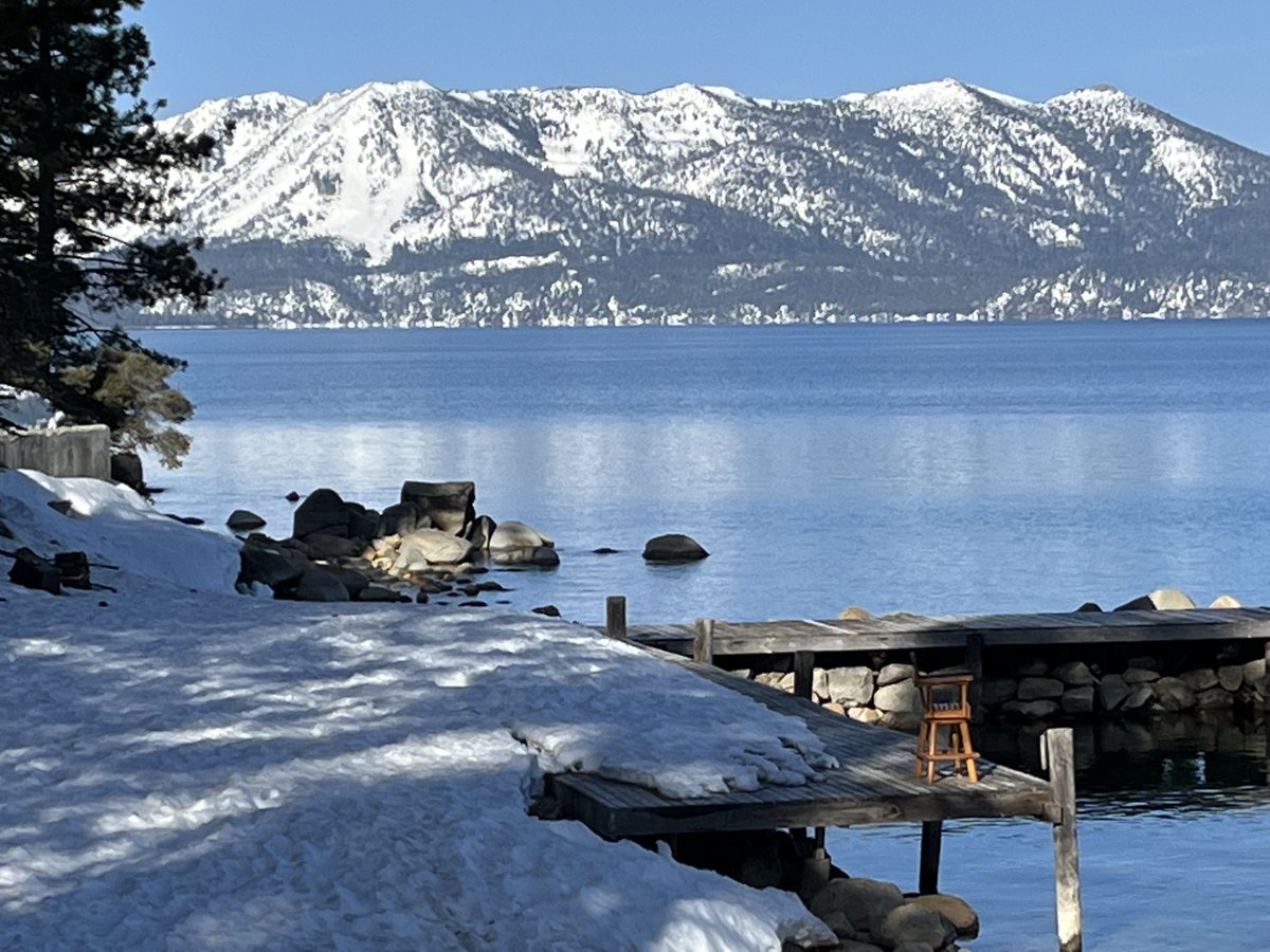 JulConnorAuth's tweet photo. It's such a relief to join the Gathering again and see the snow but this year thank goodness it's less of a blizzard and more of a reflection. The view from the conference center at Zephyr Cove, NV, where the 2023 Gathering of American Pilgrims on the Camino is underway. https://t.co/zxHfkqzgTl