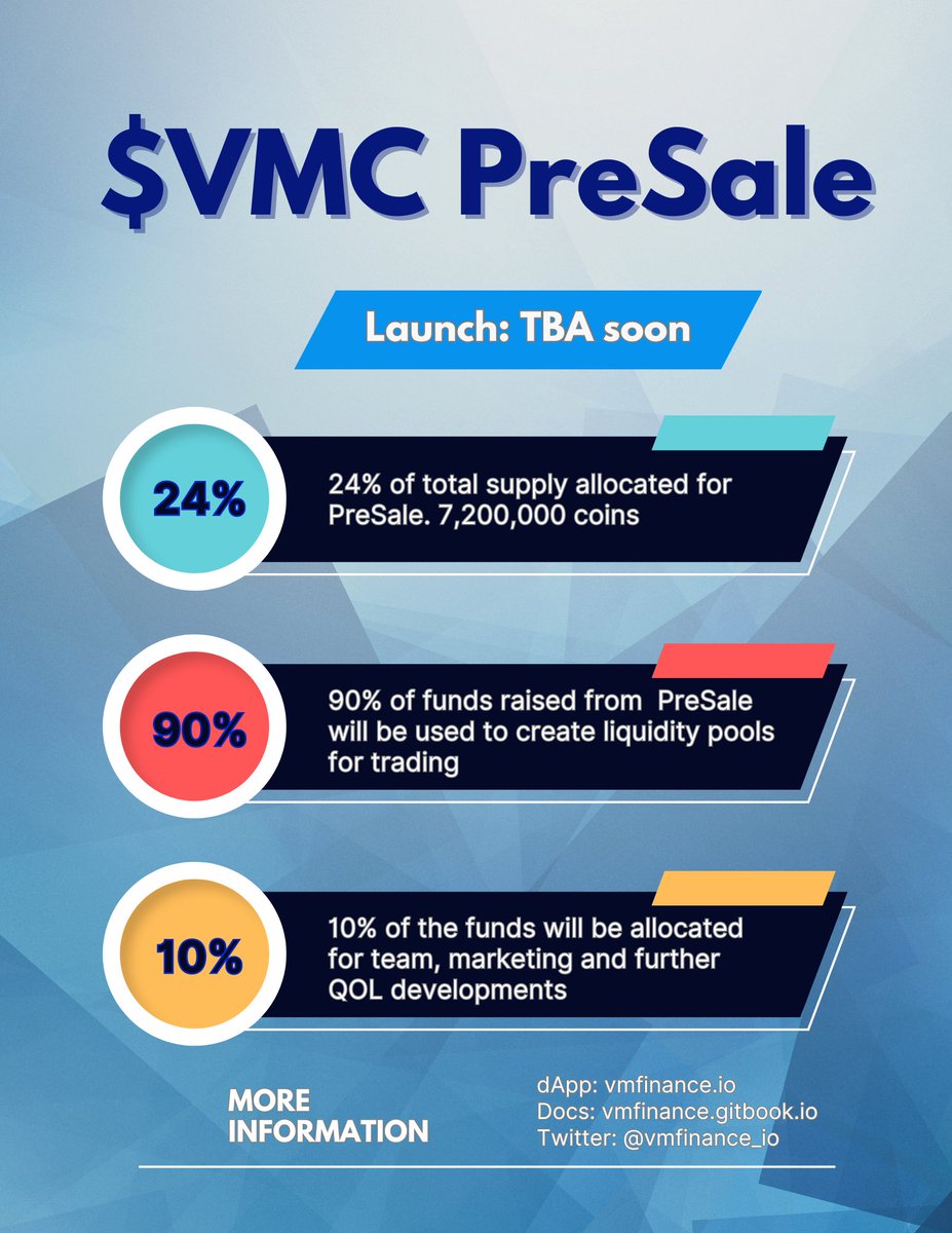 We would like to highlight 2 crucial figures:

- 24% of VMC tokens have been designated for the pre-sale

- 90% of the funds raised during the pre-sale will be used to acquire BTC and ETH, and along with AVAX  establish liquidity pools for trading

Bigger pools ~ Bigger rewards