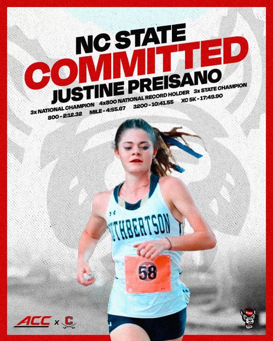 Just when you think you could not be more proud of a kid… she does this!

<a href="/JustinePreisano/">Justine Preisano</a> has committed to run with Coach Henes and the NC State Wolfpack in 2024!

I’ve come to love Justine over the years. Her huge talent, elite mind, and humble heart are one in a million💙💛