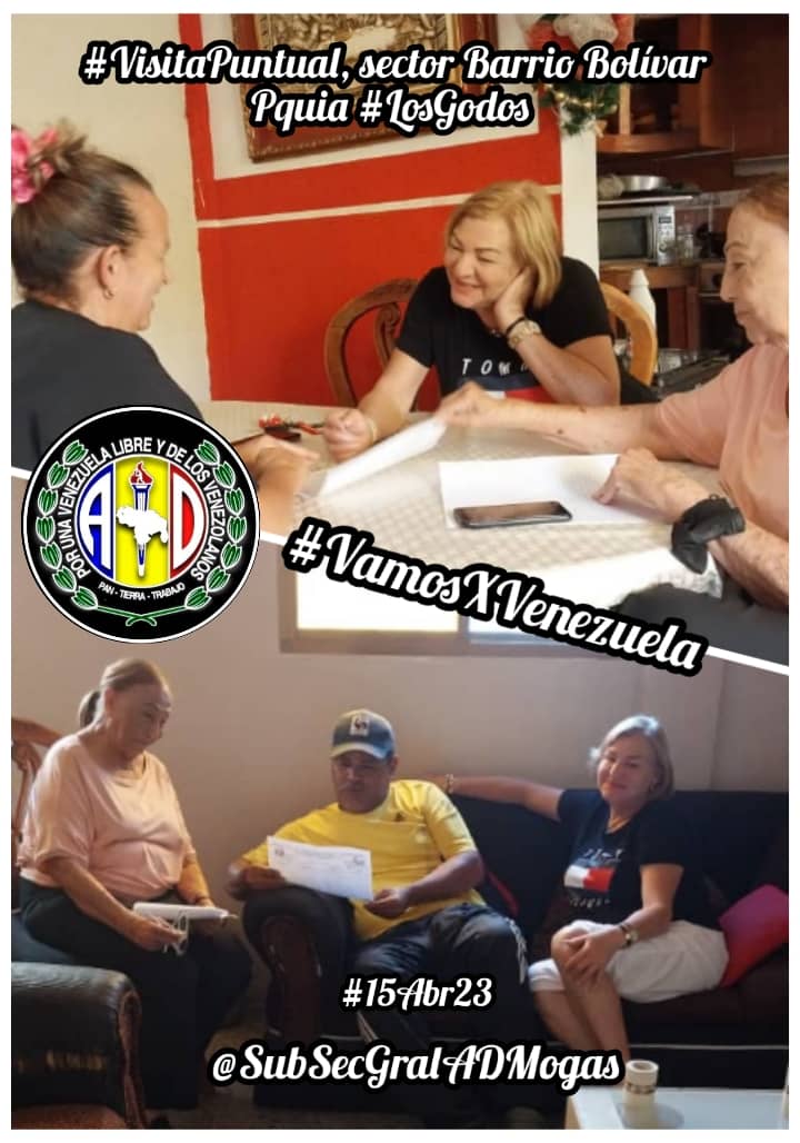 SubSecGralADMga's tweet photo. #15Abr23 Nuestra SubSec Gral del CES #Monagas @ADemocratica #EnResistencia, Dra Margarita Benítez, en #VisitaPuntual en el Sector Barrio Bolívar, Pquia #LosGodos, acompañada de la compañera Sonia Lara.
@hramosallup
@PieroMaroun 
@rojasperezm 
@sandraalfaro 
#MovilizacionTotalAD https://t.co/RUw3inqTHA