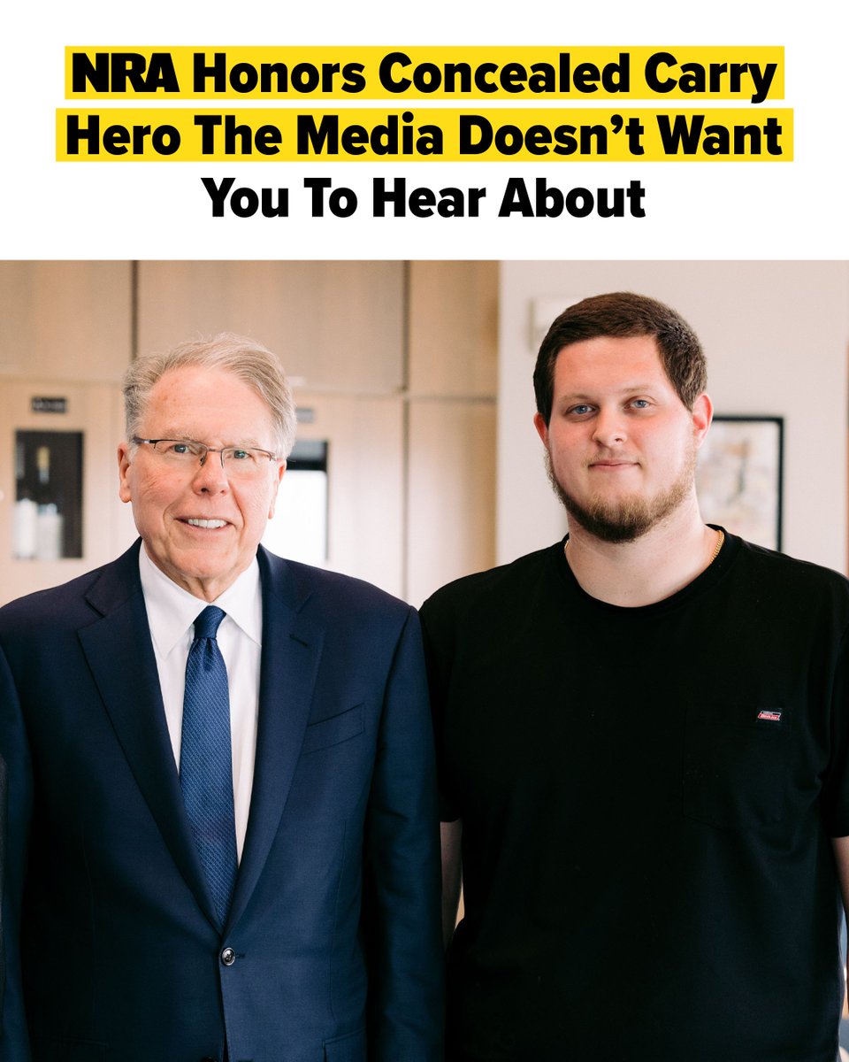 NRA's tweet photo. At the NRA Annual Meeting, Wayne LaPierre honored Eli Dicken, the courageous armed citizen who stopped a mall shooter in Indiana last July, saving countless lives.