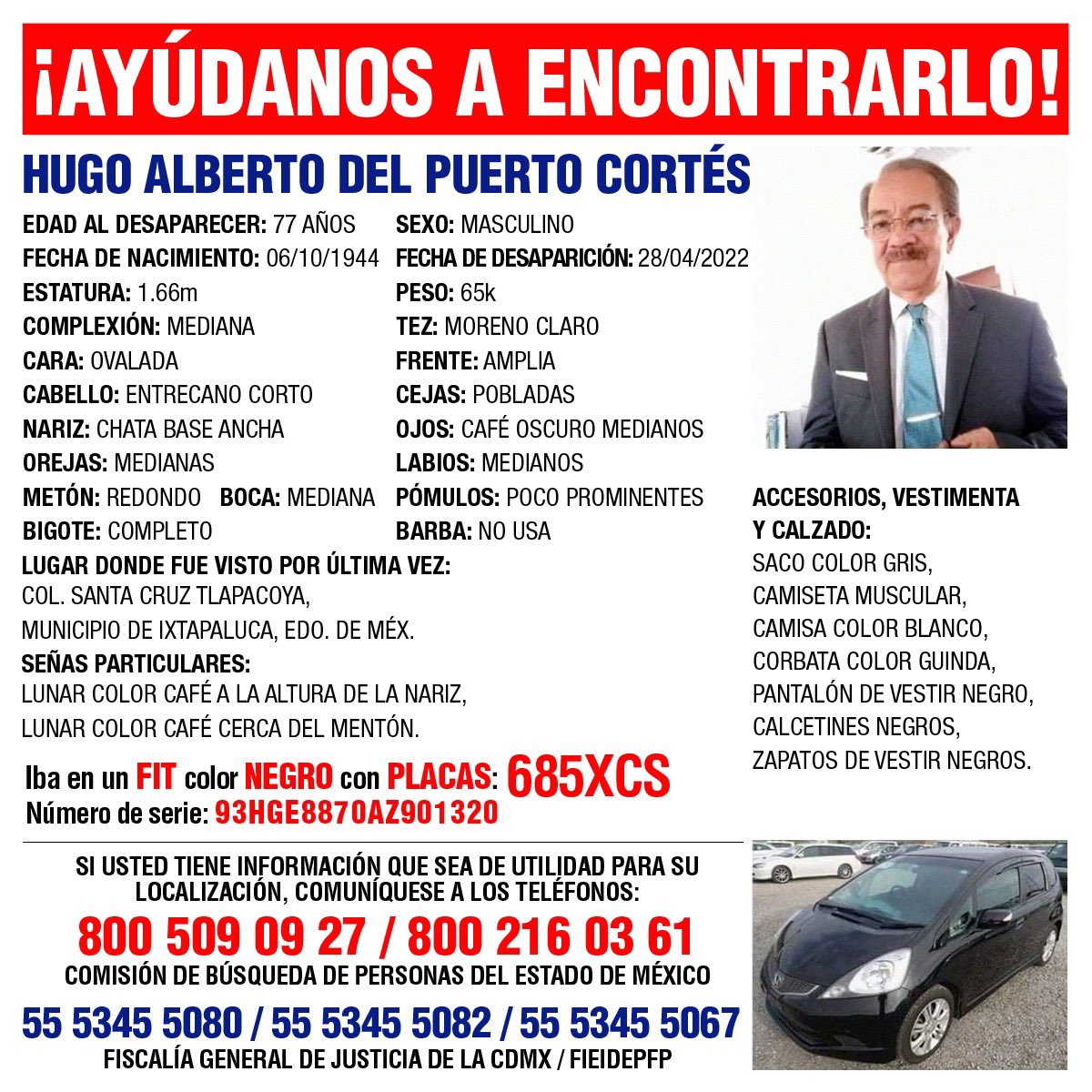 rdelpuerto's tweet image. 353 🆘 Mi papá es un médico que salió a dar consulta y desapareció, solo queremos que regrese con los suyos

#hugodelpuerto #Puebla #Morelos 

@FiscaliaCDMX @COBUPEM @Fam_Unidas_AC @botDesaparecidx @OHarfuch @lopezobrador_ @cuauhtemocb10 @FelipeArvizu_ @UrielCarmona17