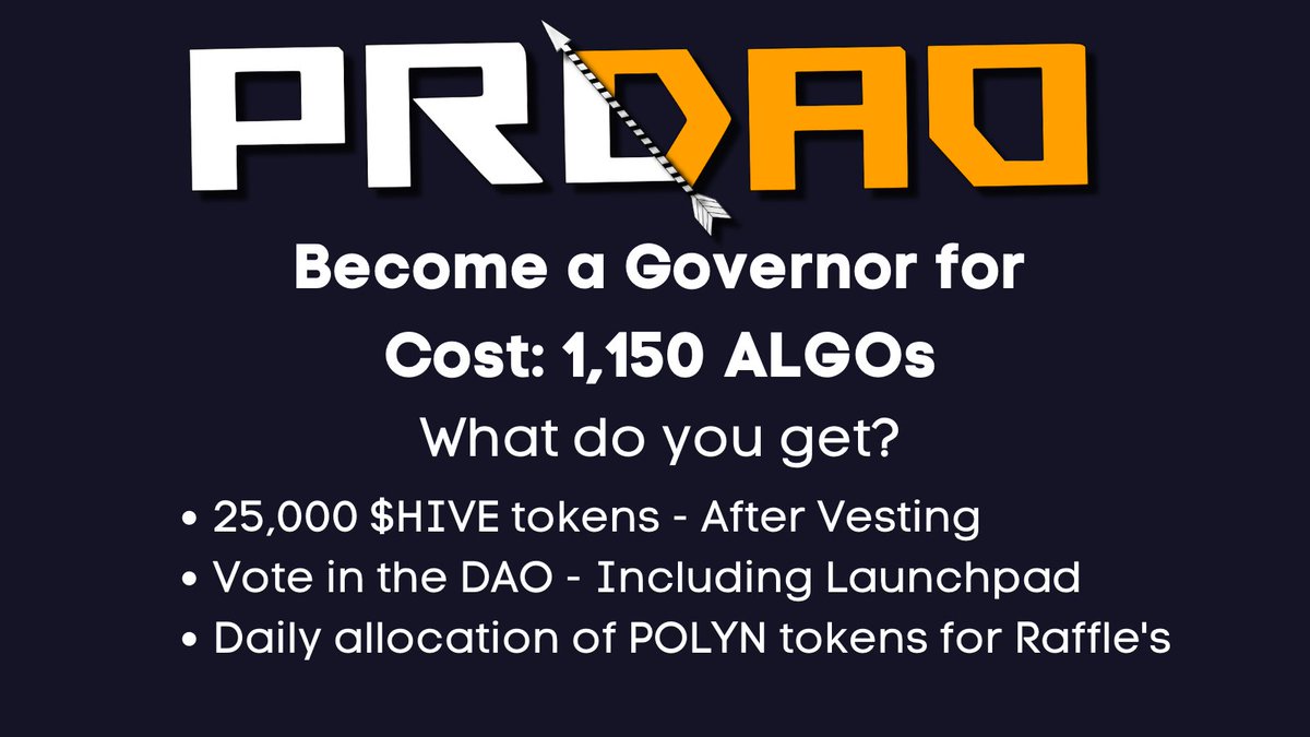 97 Governance NFTs have been sold. Now PRDAO NEEDs you to join. There are a lot of benefits packed into ONE NFT! Purchase your Governors NFT through one of the platforms below. 

algoxnft.com/shuffle/1060
-or-
instantshuffle.com/shuffle/wLHavQ…

#AlgoFam <a href="/AlgoFoundation/">Algorand Foundation</a> <a href="/Algorand/">Algorand Technologies</a>