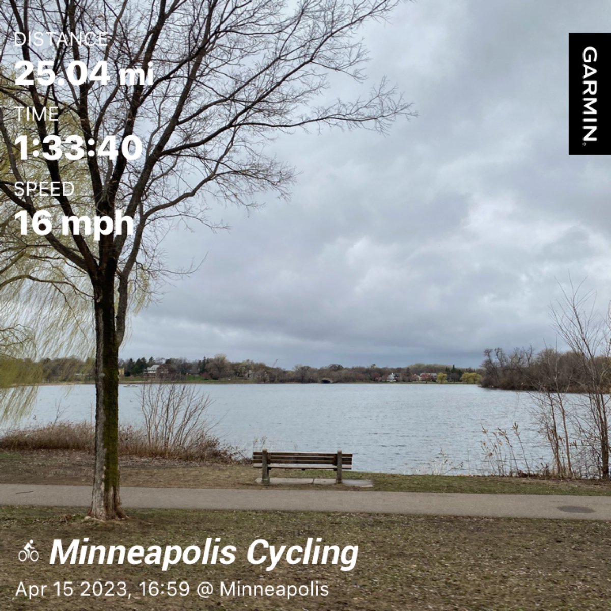 Basic Minneapolis loop; Greenway to Bde Maka Ska bike trail, past Lake Harriet to Minnehaha Parkway, to the West River Road to the Cedar Trail, Cedar Lake Parkway back to the Greenway. 

Bike trails the whole way, easy 25 miles.

#30daysofbiking  Day 15