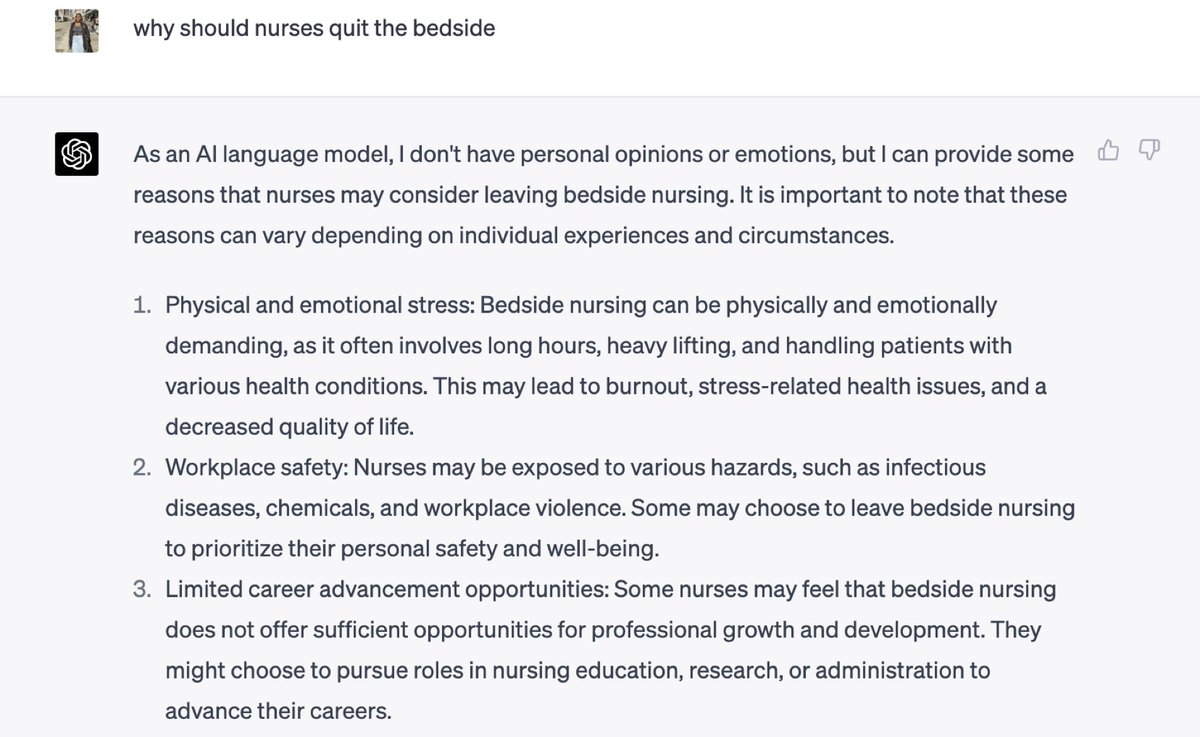 thesavvynurse's tweet photo. So I asked AI why nurses should quit the bedside…: https://t.co/yb0p1Ae645