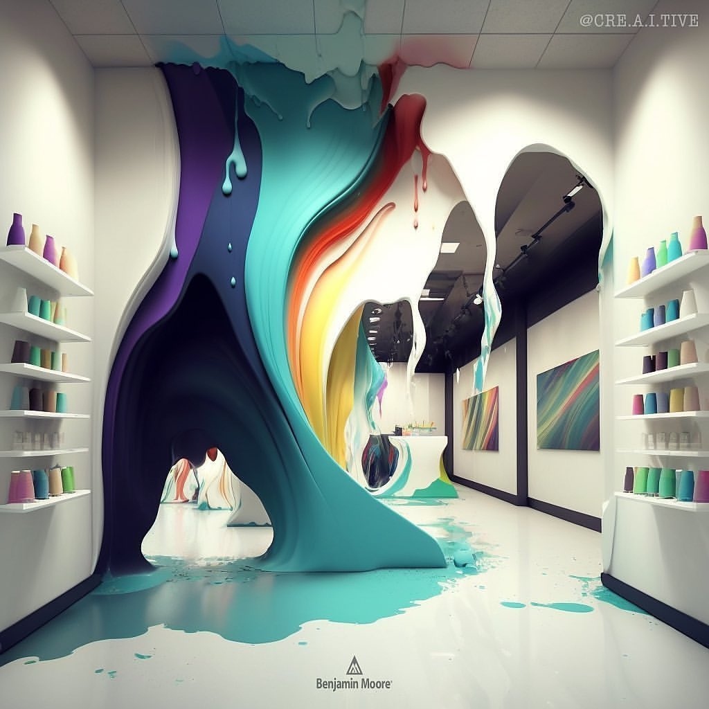 MesmerizeD_it's tweet image. Benjamin Moore Exclusive Paint Store &amp;amp; Abstact Art Gallery designed by @cre.a.i.tive 

Visit: mesmerized.it

#masterdesigner #design #designmaster #designer #designinspiration #designmidjourney #midjourney