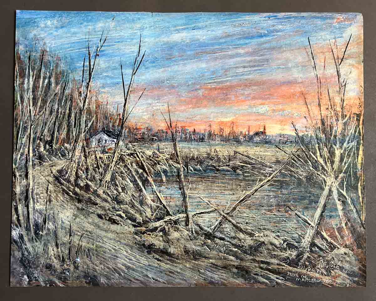 Found this beautiful landscape at a thrift store. Did some research, the artist is Father Paul-Emile Côté (1913-2014), and his medium was shoe polish (90 different colours)! #worldartday #thriftstorefind #canadianart tanyacamp.com/blog/father-pa…