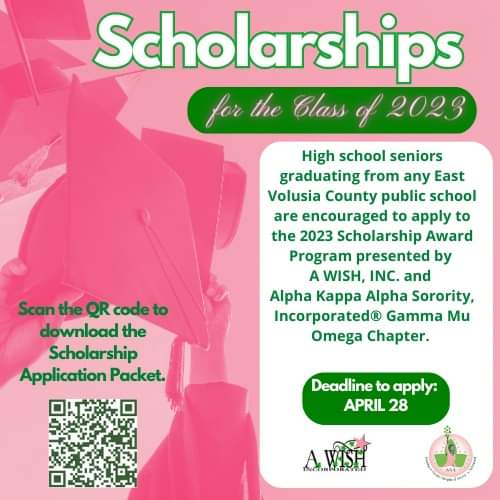AKAGammaMuOmega's tweet photo. Graduating high school seniors in the Daytona Beach area are encouraged to apply to our 2023 Scholarship Award Program. To download the Scholarship Award Packet, which includes details on program criteria and application information, go to https://t.co/w9XHDpNCE6. https://t.co/3CfcnxN54e