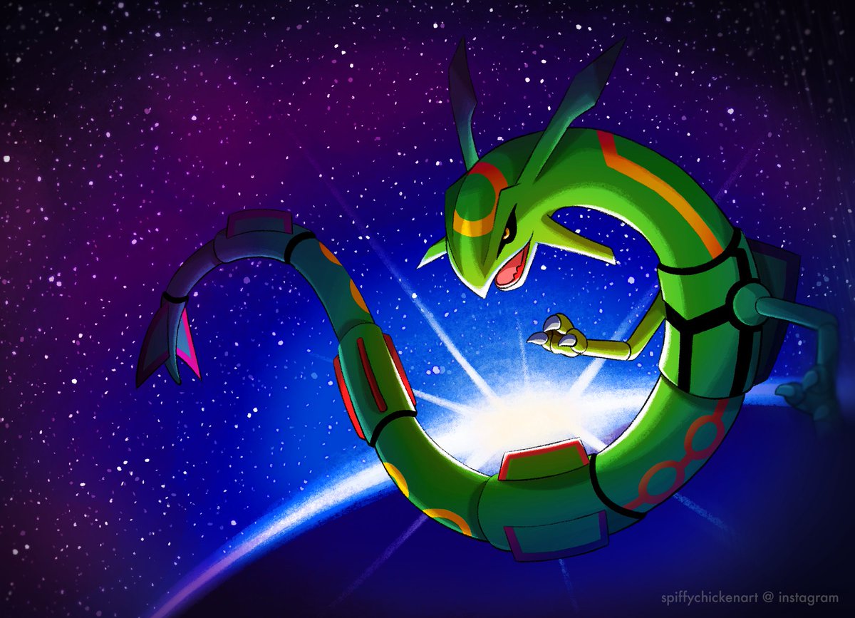 Saw one of those posts where you redraw your first digital art and thought it'd be fun! #rayquaza #pokemon