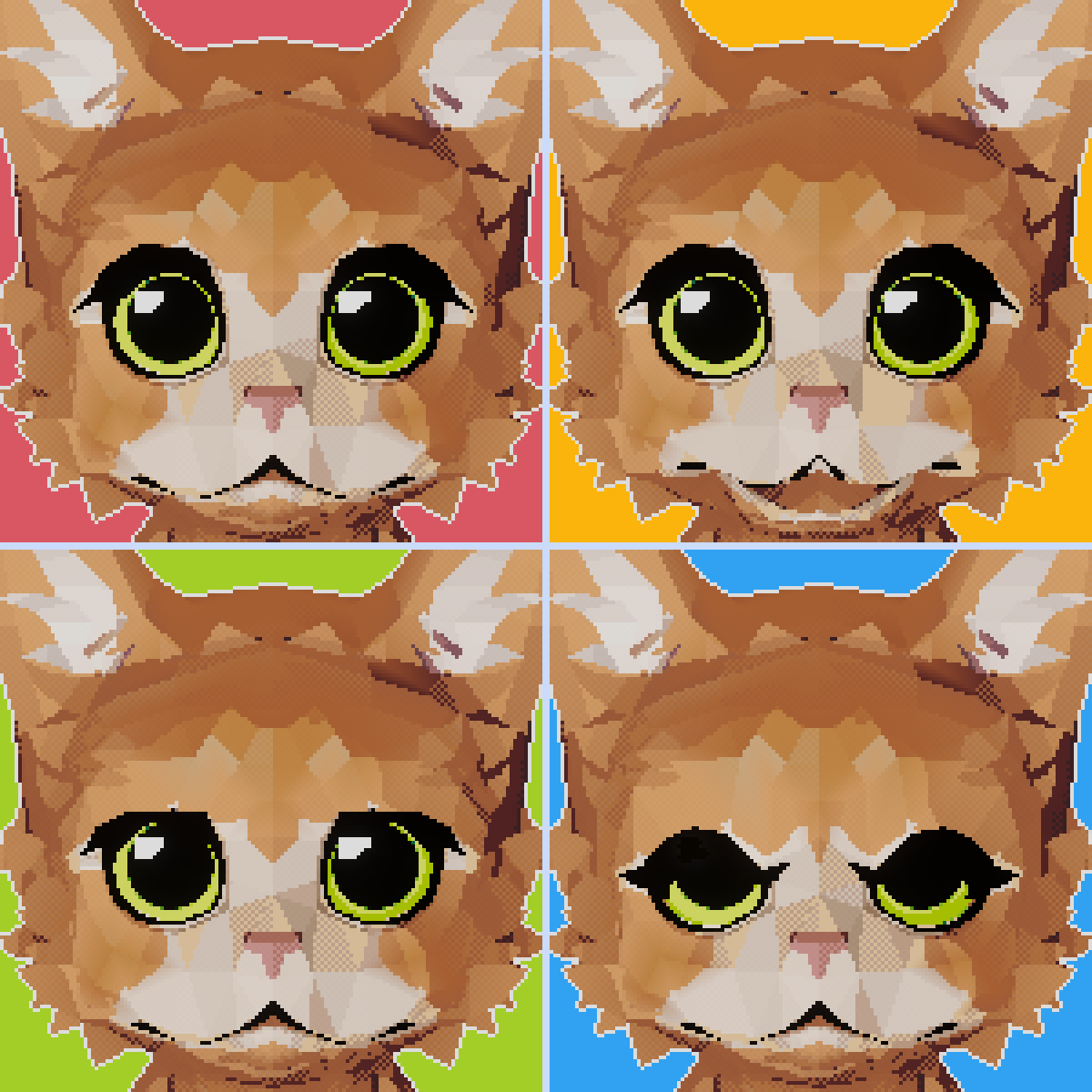 ClawHatch's tweet photo. different moods of my feline friends 😺😾😼😻
#CatsOfTwitter #feline #pixelart #blendercommunity #3dmodeling #cutepets https://t.co/7yV0KgZTyS