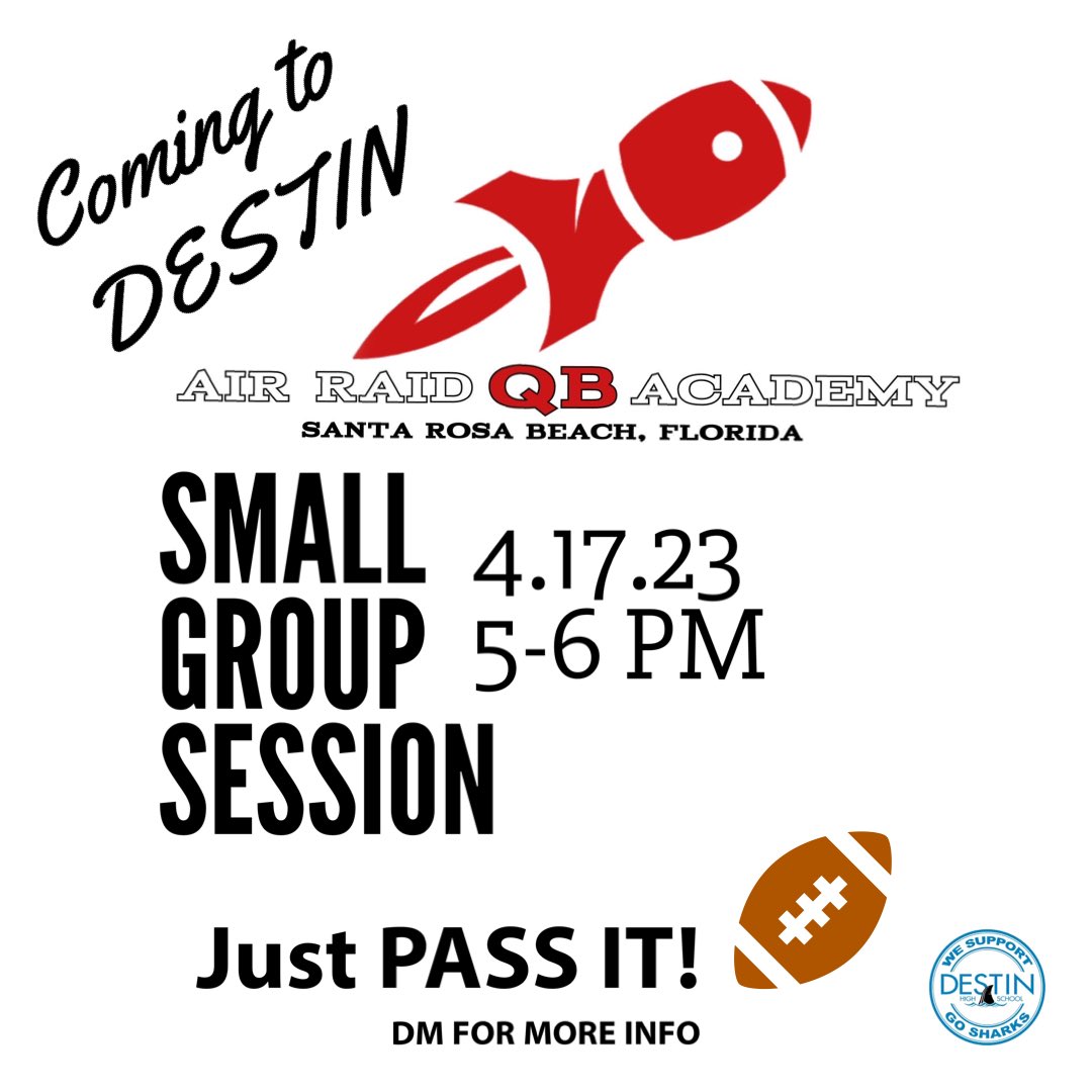 Taking the show on the road. We will be in Beautiful Destin, FL Monday 4.17.23! Come #SpinIt🏈 with us. DM for more info. #justpassit🏈 #destin #qbcoach #qb1 #airraid #airraidcertified #establishthepass #QBIQ