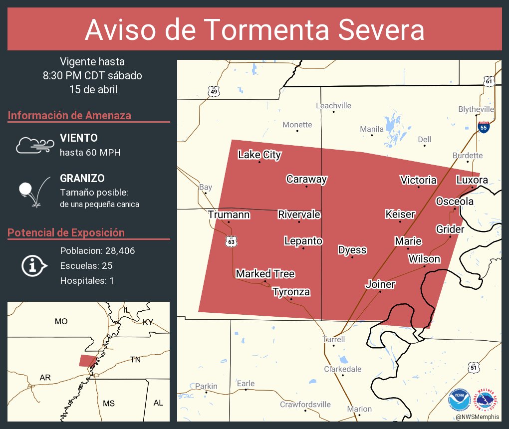 NWS Memphis on Twitter "Aviso de Tormenta Severa incluye Osceola AR