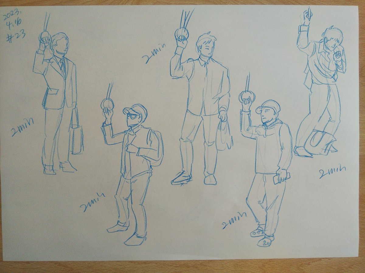 #さとまこクロッキー
#今日のクロッキー

＃23&amp;24
つり革回、描き分けが楽しい！😄 
どちらの回もいい感じに描けた！と思うものがありました♪ https://t.co/3gRPEFI0jU