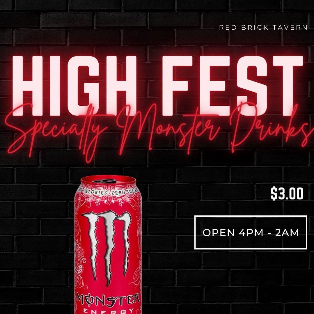 RedBrickAthens's tweet image. Stay energized for High Fest 🔋 

Our specialty monster drinks are only $3.00!