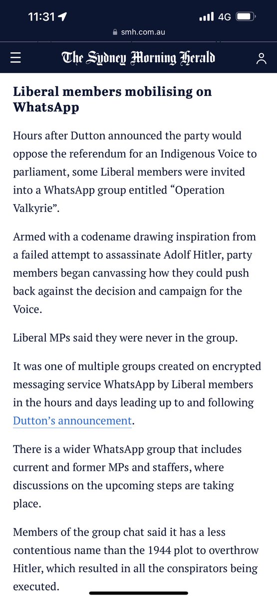 jamesmassola's tweet photo. Operation Valkyrie. The plot to overthrow Hitler/Whatsapp group of Liberals who back a Yes vote on the Voice 🤯🧐. Can’t make this stuff up. Story by Anthony Galloway https://t.co/PP85deAAUO https://t.co/130hxQYUlu