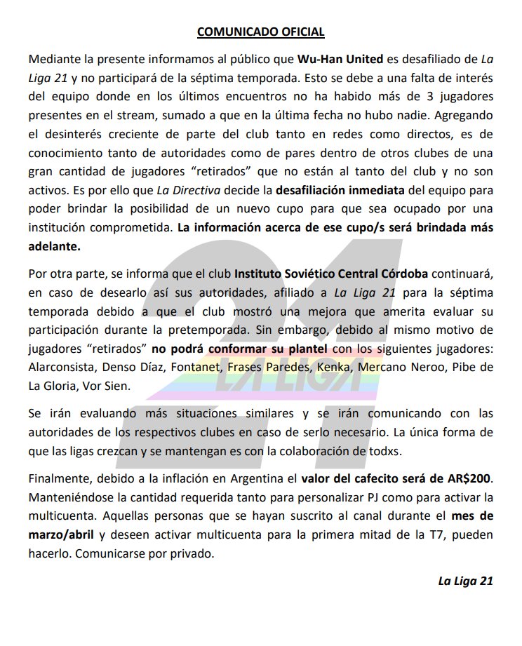 LaLiga21Of's tweet photo. #LaLigaComunica sobre la #Temporada7. https://t.co/xEJsH6xbD6