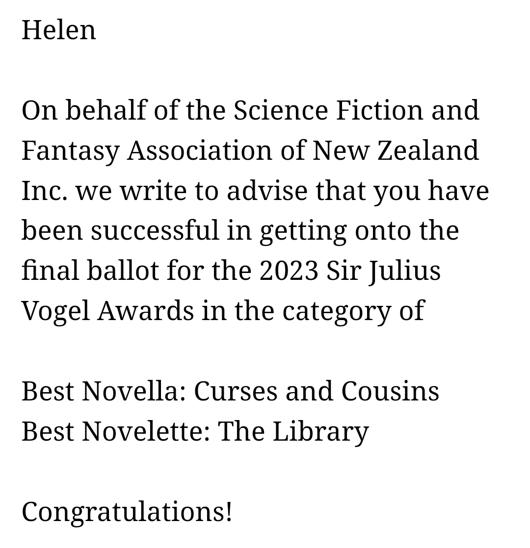 Pretty chuffed with this! Congratulations to all the finalists😊 And thank you @fablecroft for publishing The Library in The Art of Being Human.