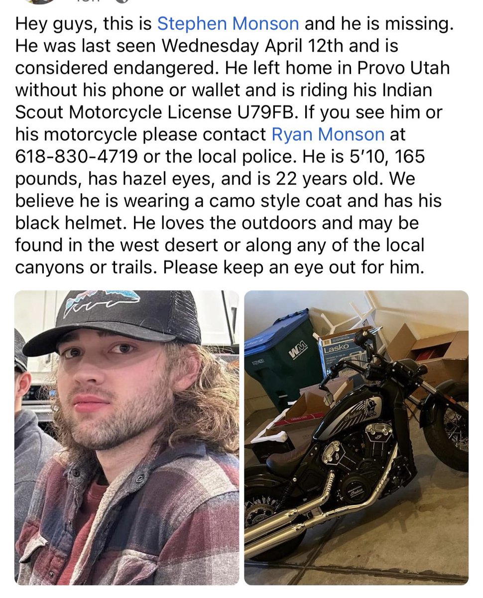 Shamelesslysafe's tweet photo. Missing from Provo, Utah- Stephen Monson- such a good kid! Please share. #missinginutah possibly #endangered 
#MISSING #MissingPersonAlert https://t.co/t8zMYEtFla