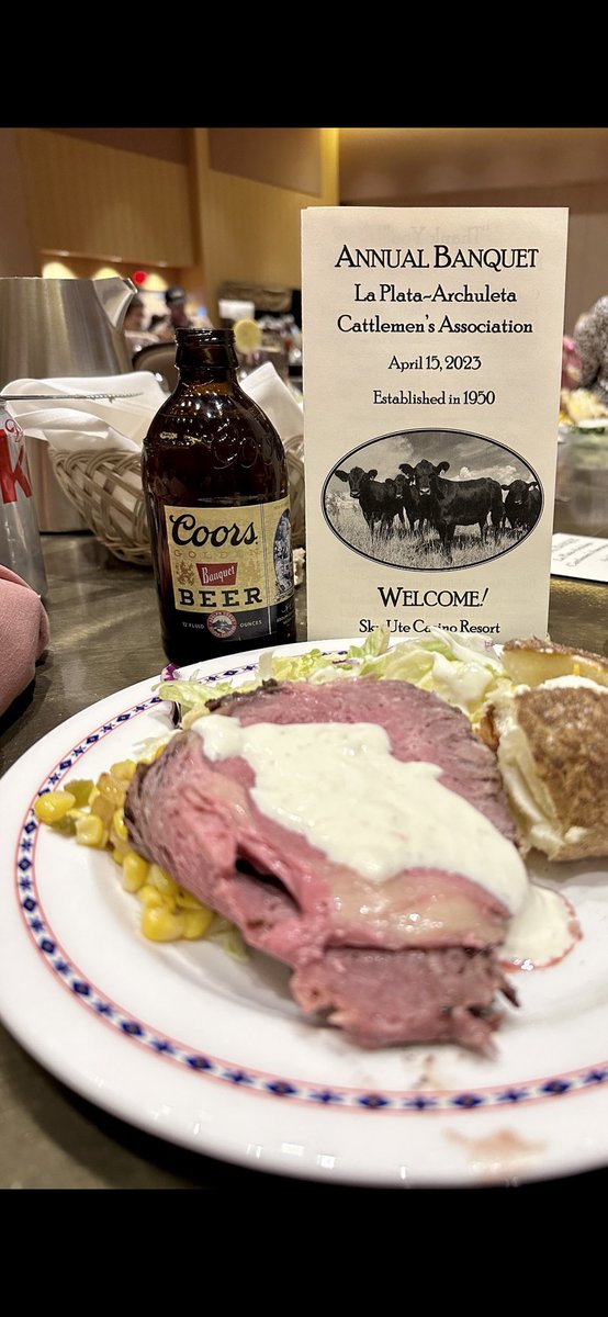 AdamForColorado's tweet photo. Now this is a Sat night dinner! Excited & honored to be at The La Plata-Archuleta Cattlemen's Association annual banquet at @skyutecasino. #COBeef!! https://t.co/BxdMXmBPsw